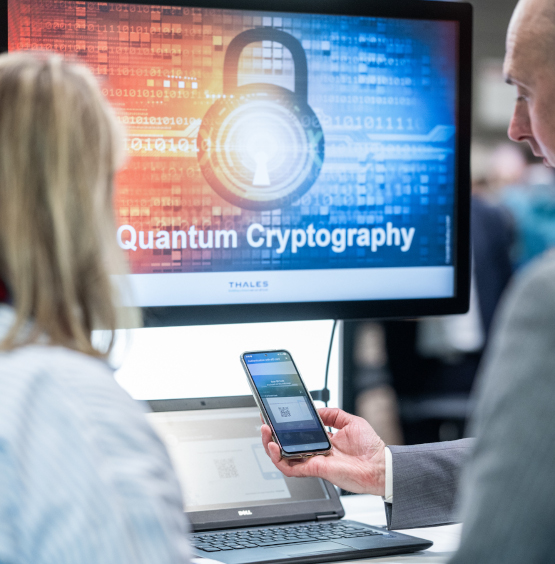 Quantum cryptography technology displayed on an exhibitor stand at TRUSTECH