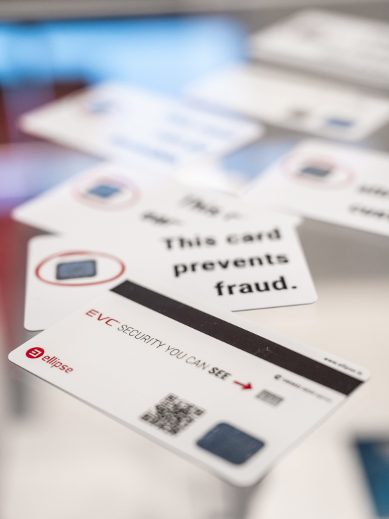 Anti-fraud card displayed on an exhibitor stand at TRUSTECH