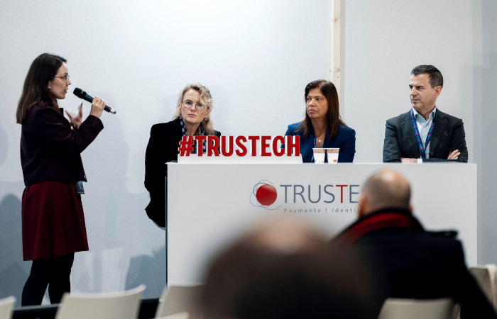 Speakers talking about the European strategies of sovereignty in payment in the TRUSTECH Conference Room