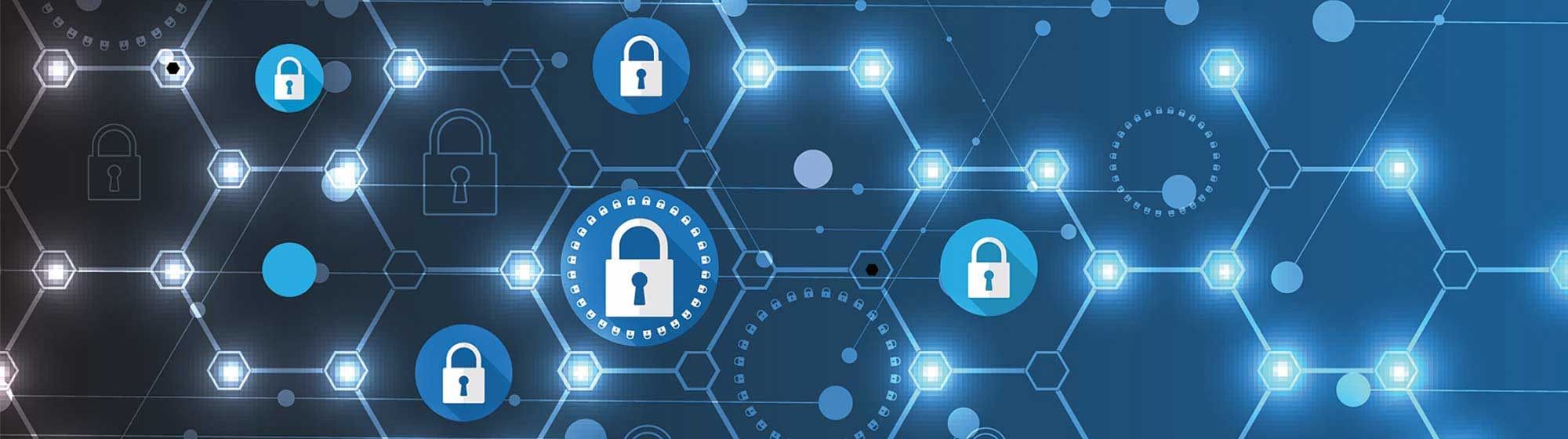 Un visuel d'un cadenas bleu dans un réseau