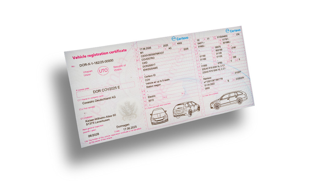 VIew of a vehicle immatriculation to demonstrate the security of the document